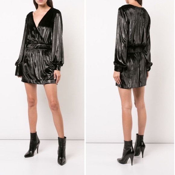 FRAME Noir Velvet Shimmering Metallic Mini Dress - Picture 1 of 14